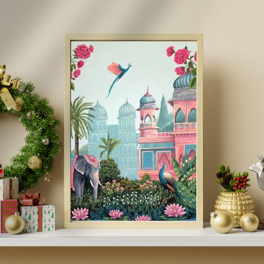 Palace Garden Reverie Framed Poster | Indian Heritage Wall Art by Chilekotha