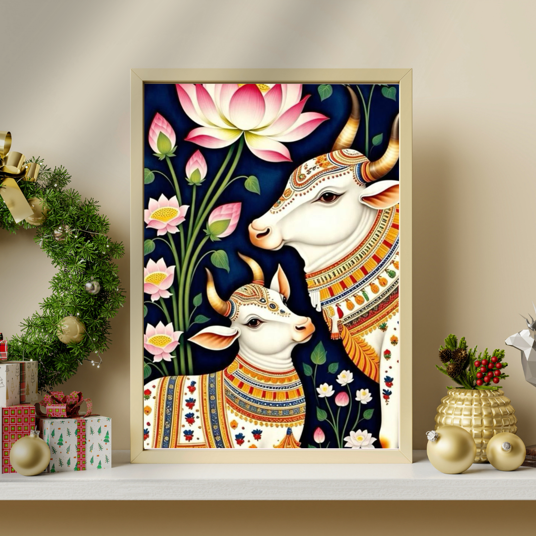 Sacred Serenity | Kamadhenu & Calf Traditional Framed Poster