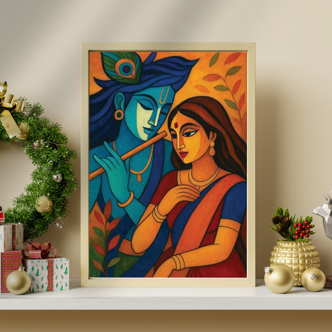 Radha–Krishna Eternal Harmony | Traditional Indian Art Framed Poster