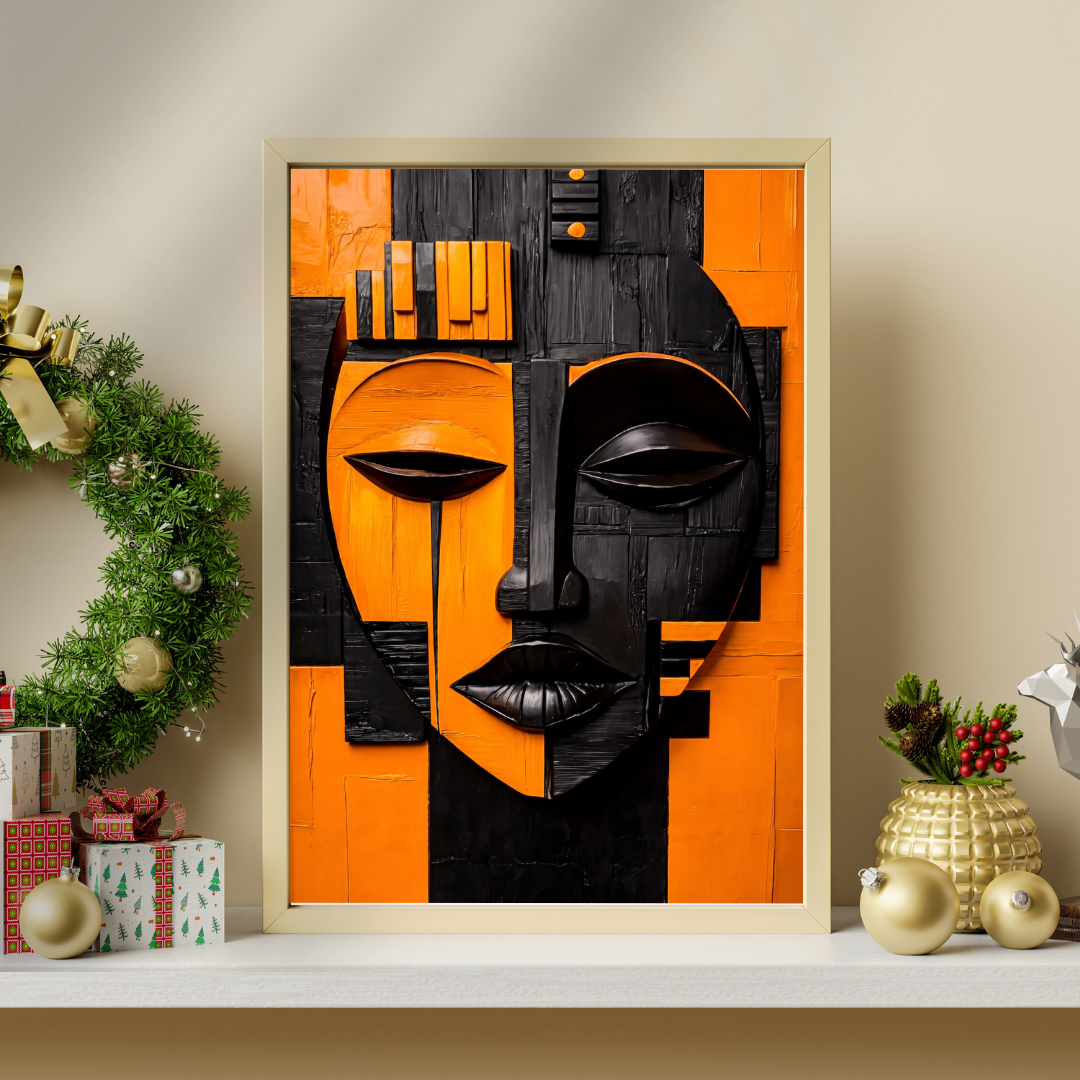 Dual Harmony – Modern Abstract Mask Framed Poster