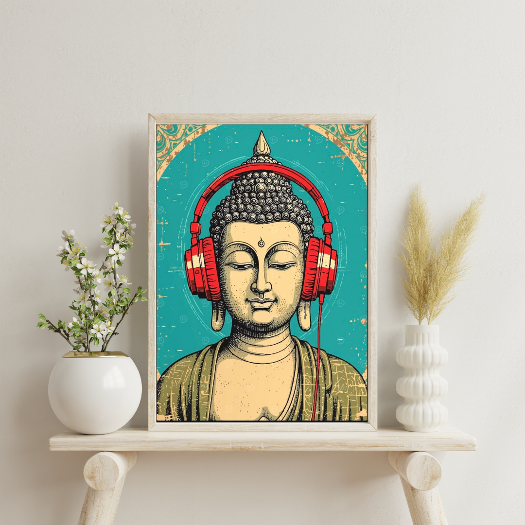 Zen Beats – Buddha with Headphones Modern Wall Poster