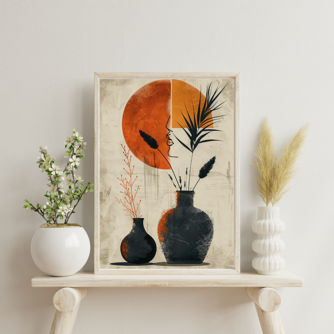 Silent Harmony Abstract Vase Wall Poster – Modern Minimal Art with Earth Tones | Chilekotha
