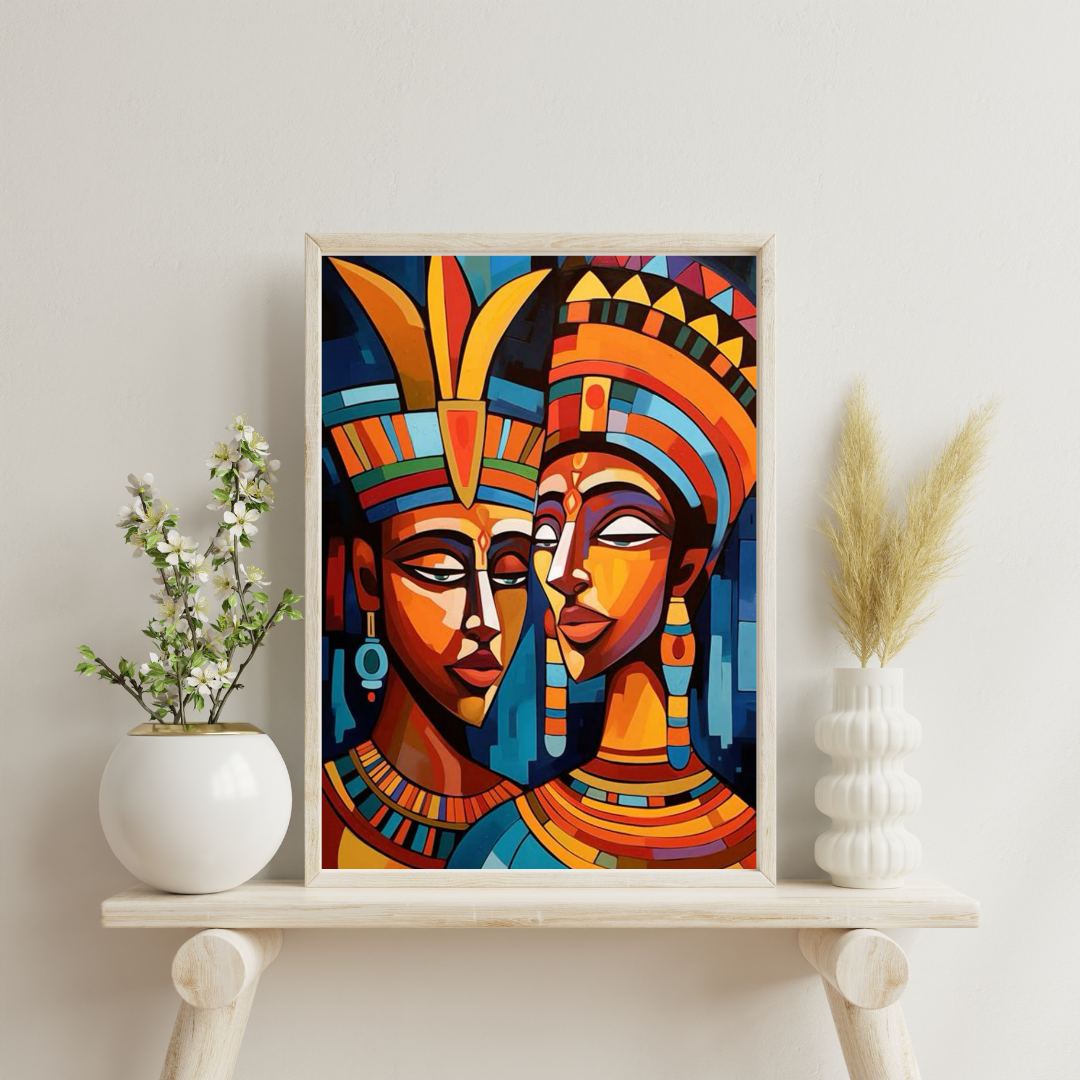 Eternal Harmony Wall Poster – Modern Tribal Portrait Art in Bold Colors | Chilekotha