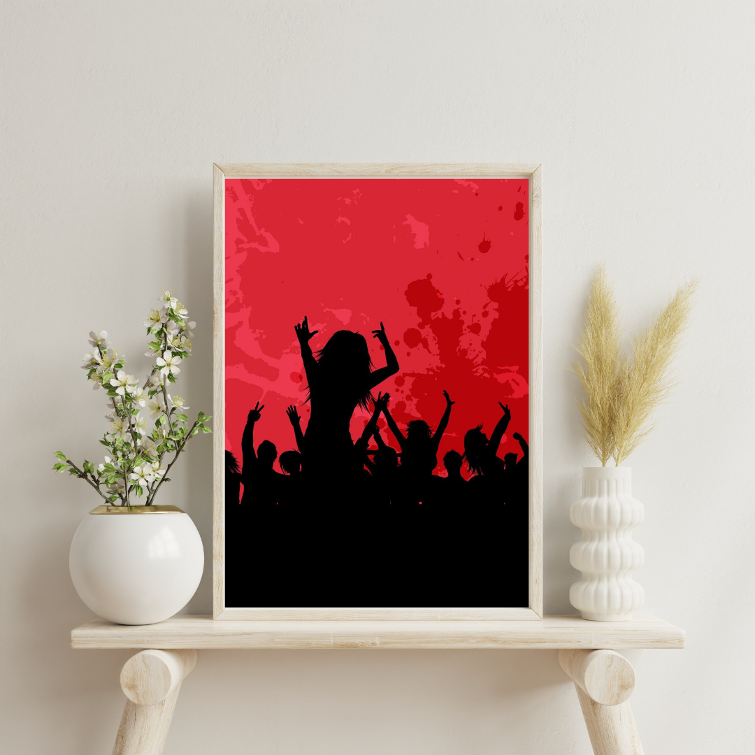 Midnight Pulse – Red Silhouette Party Art Framed Poster