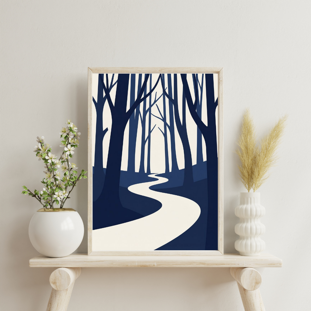 Winding Path Forest Wall Poster | Minimalist Nature Art Print by Chilekotha