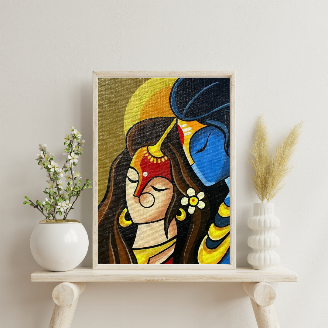 Eternal Embrace – Radha Krishna Modern Devotional Wall Poster | Chilekotha