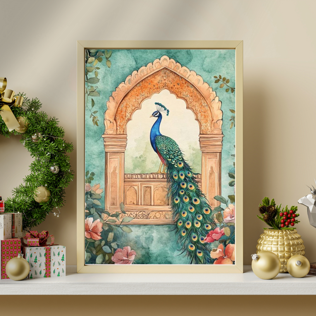 Royal Peacock Arch Framed Poster | Heritage Indian Wall Art by Chilekotha