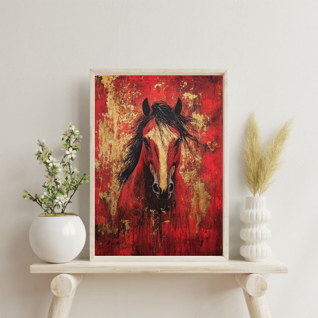 Crimson Spirit – Majestic Horse Art Framed Poster | Bold Statement Wall Décor by Chilekotha