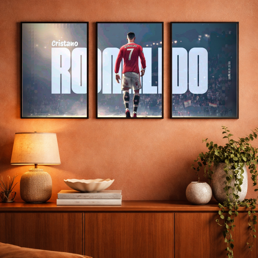 Cristiano Ronaldo “Legacy Walk” Triptych Framed Poster – Iconic Football Wall Art (3-Panel Set)