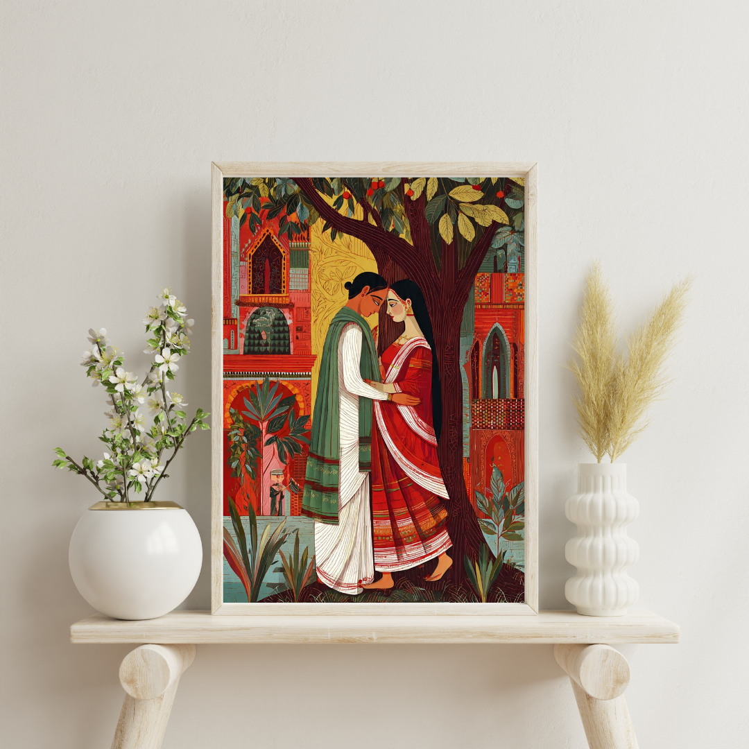 Sacred Union – Traditional Indian Folk Romance Framed Wall Poster | Chilekotha
