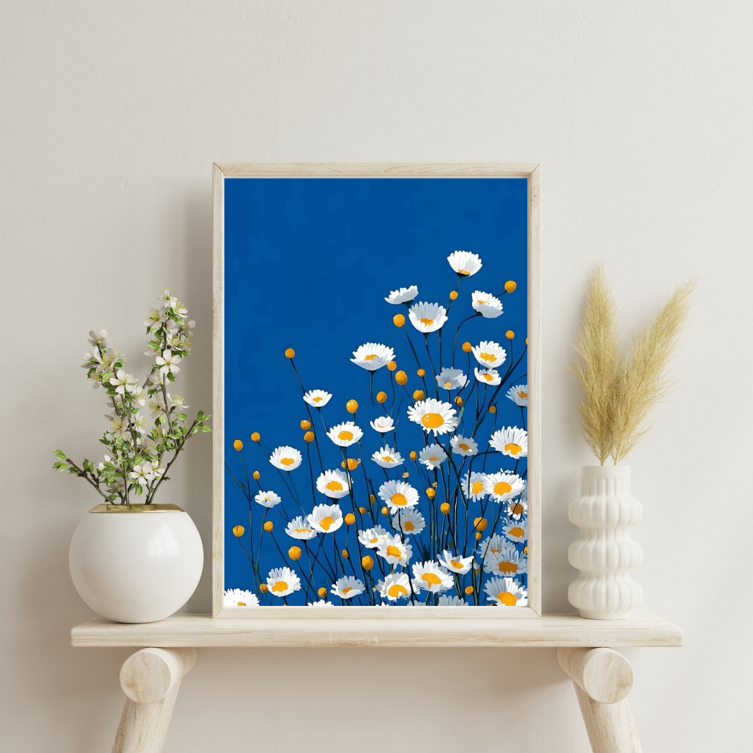 Blue Daisy Bloom – Floral Framed Poster | Chilekotha
