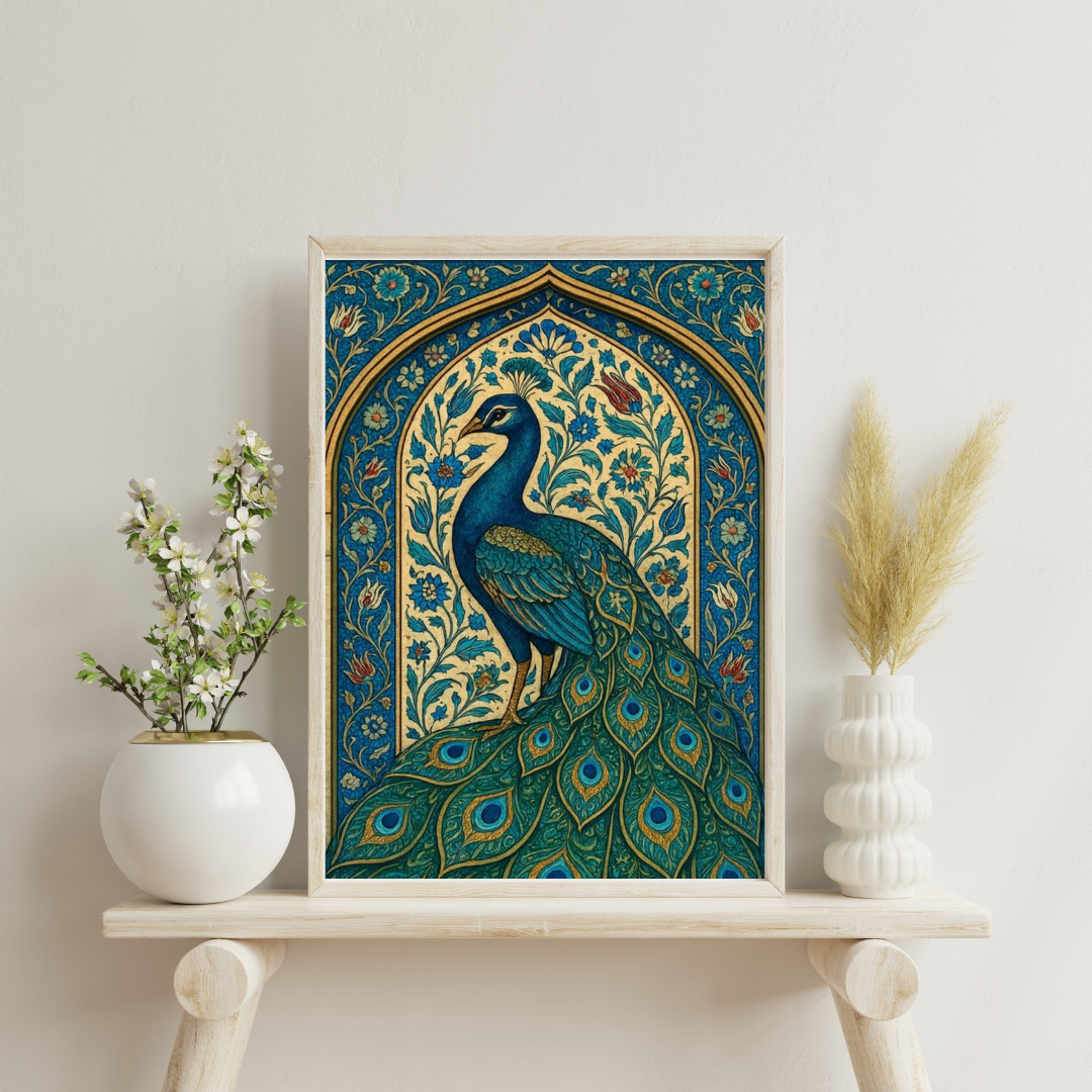 Royal Peacock Heritage Wall Poster | Mughal-Inspired Ornamental Art Print by Chilekotha
