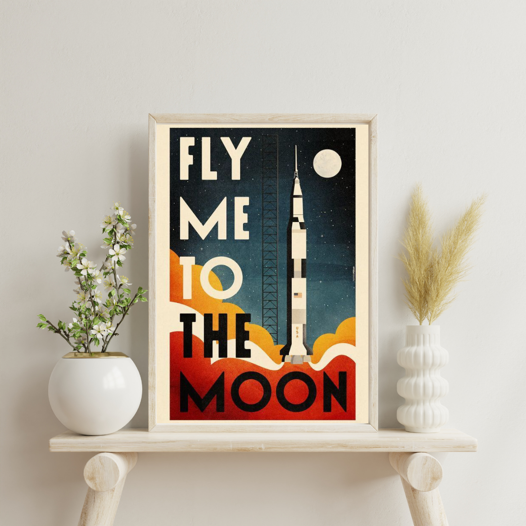 Fly Me to the Moon – Retro Space Exploration Wall Poster | Chilekotha