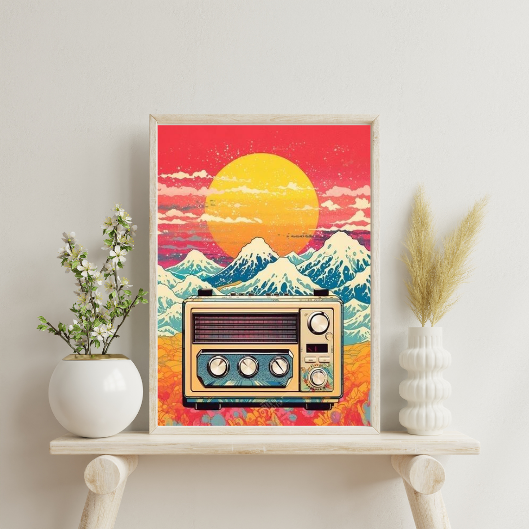 Golden Frequencies – Retro Radio Landscape Wall Poster