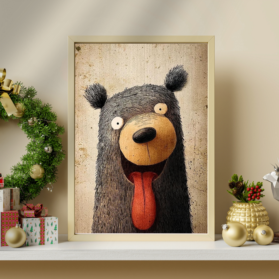 Goofy Bear Smile Framed Poster | Playful Animal Wall Art by Chilekotha