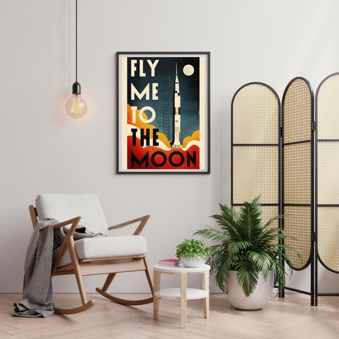 Fly Me to the Moon – Retro Space Exploration Wall Poster | Chilekotha