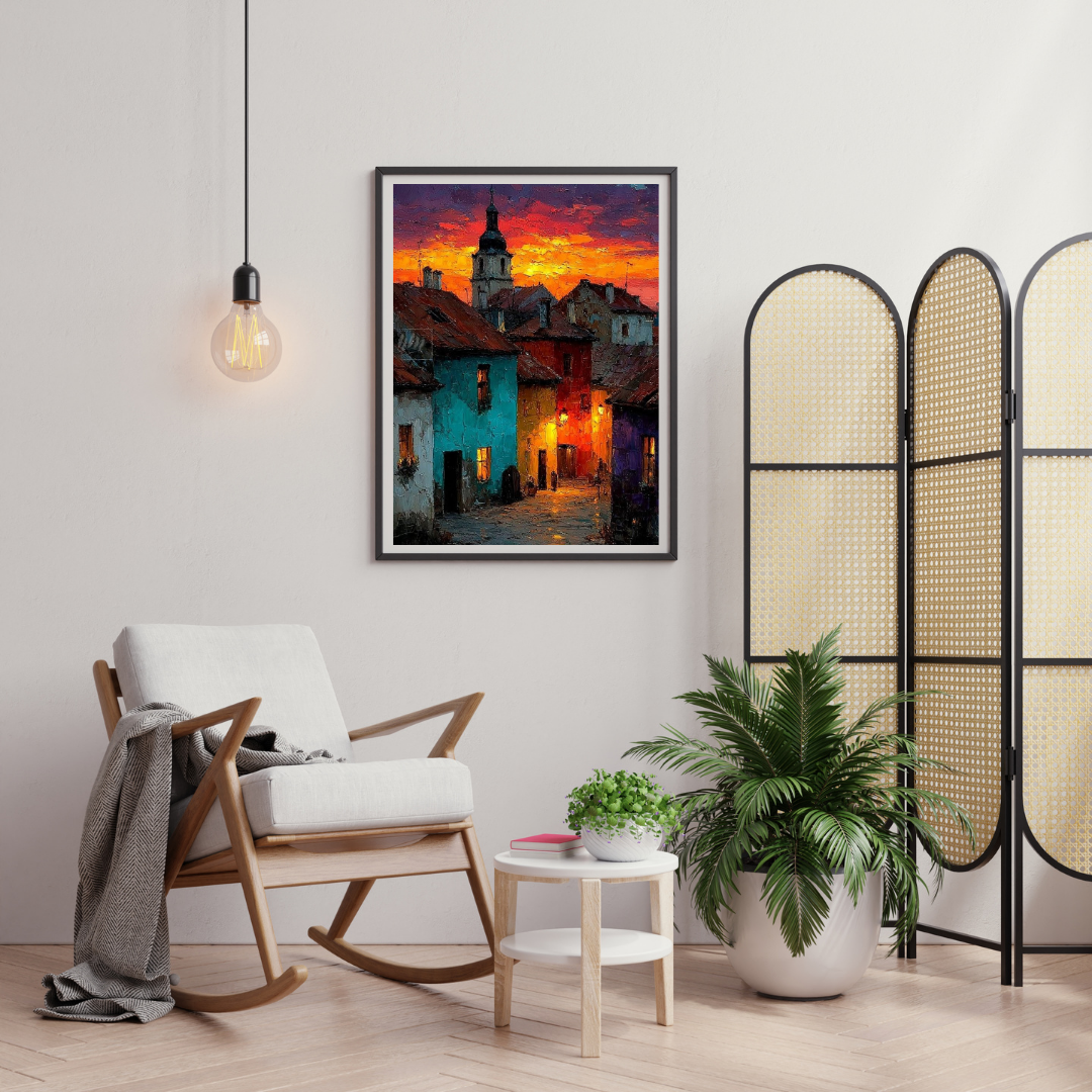 Sunset Streetscape – Colorful Cityscape Framed Wall Poster | Chilekotha