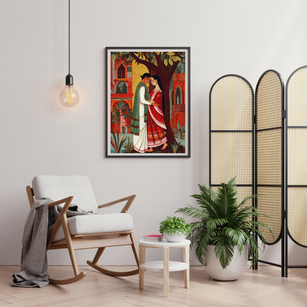 Sacred Union – Traditional Indian Folk Romance Framed Wall Poster | Chilekotha