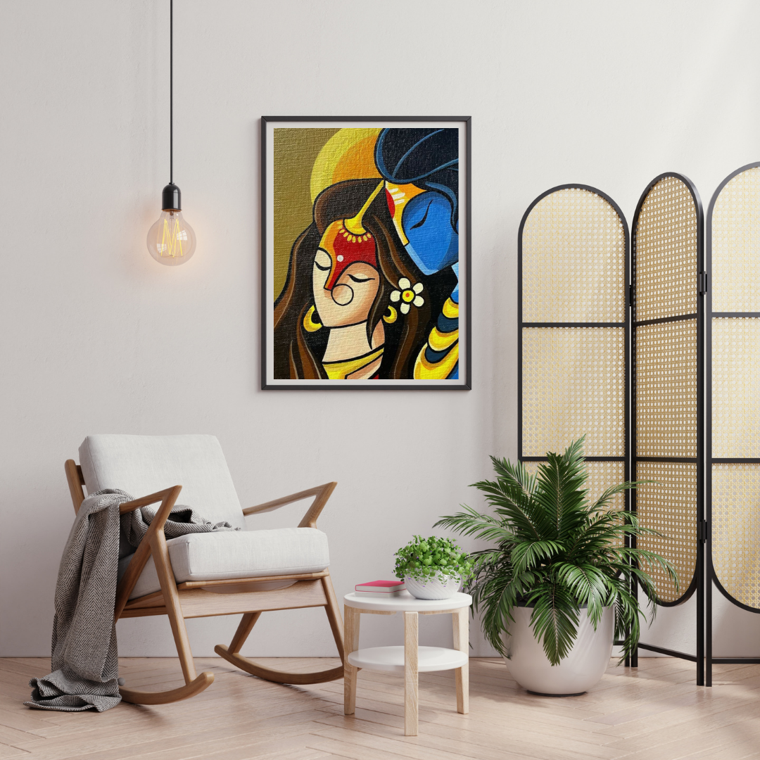 Eternal Embrace – Radha Krishna Modern Devotional Wall Poster | Chilekotha