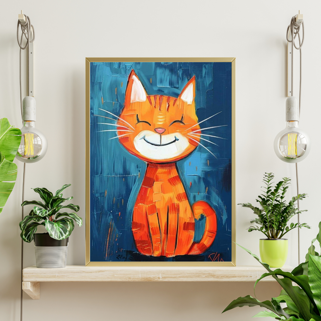 Smiling Ginger Cat Framed Poster | Playful Wall Art for Kids & Happy Homes by Chilekotha