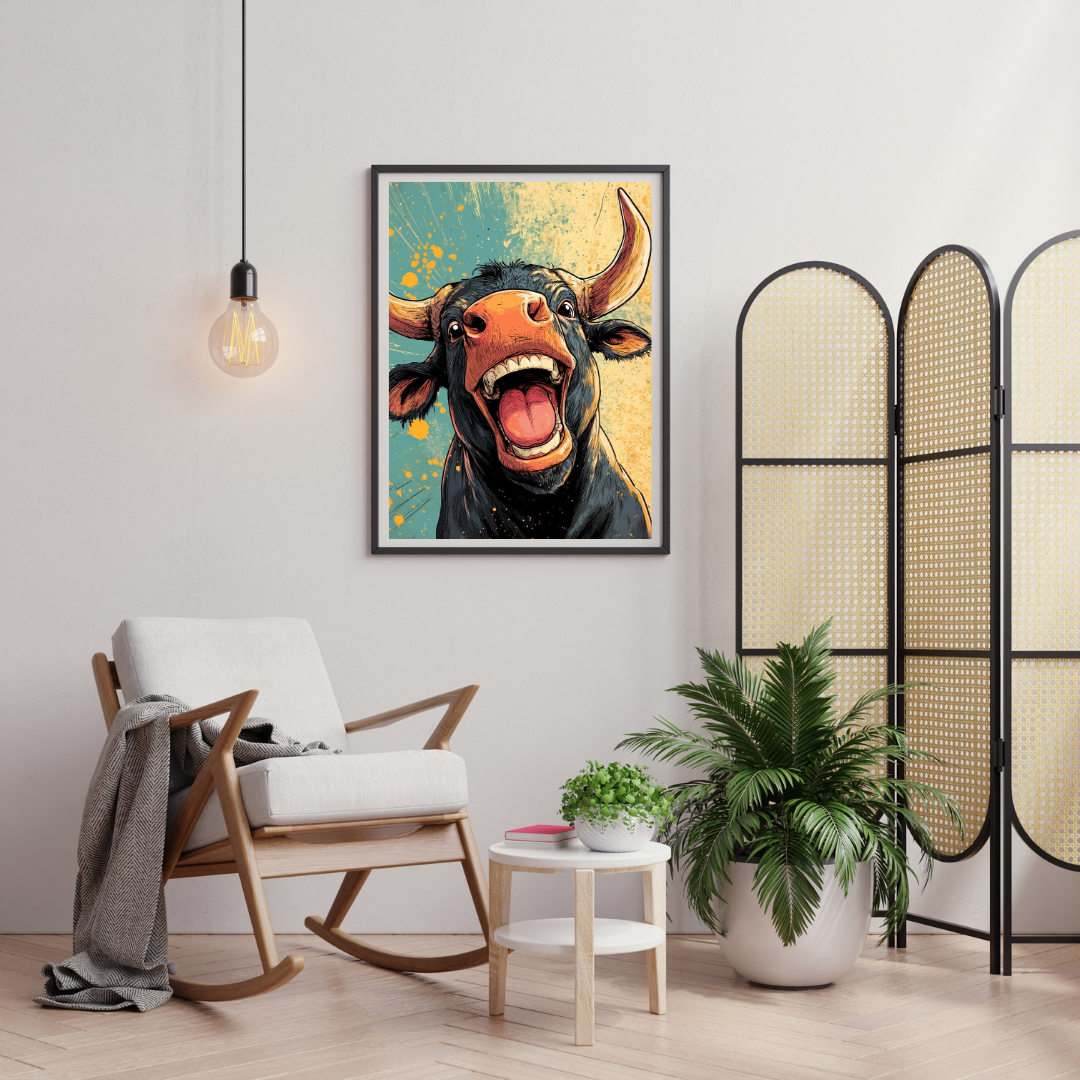 Laughing Bull Pop Art Wall Poster – Bold Animal Expression Art for Playful Interiors | Chilekotha