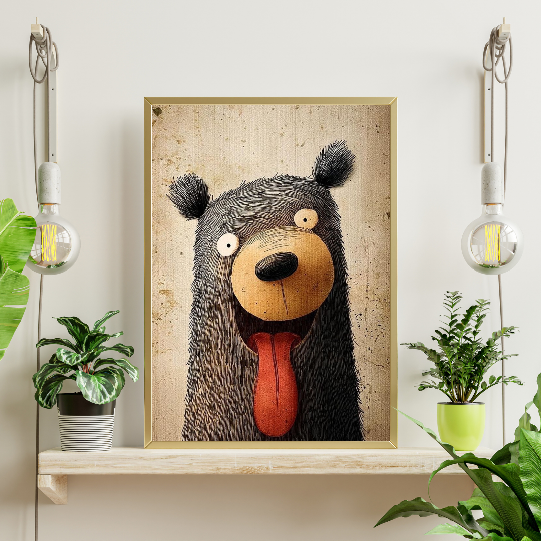 Goofy Bear Smile Framed Poster | Playful Animal Wall Art by Chilekotha