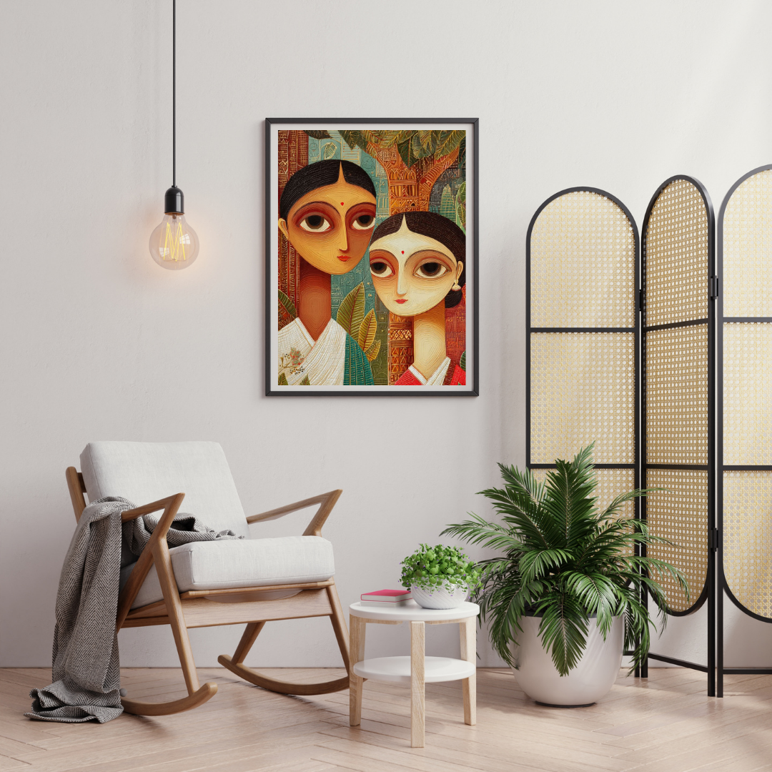 Eternal Bond – Folk Art Inspired Mother & Child Framed Wall Poster | Chilekotha