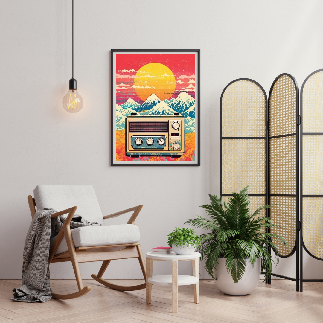 Golden Frequencies – Retro Radio Landscape Wall Poster