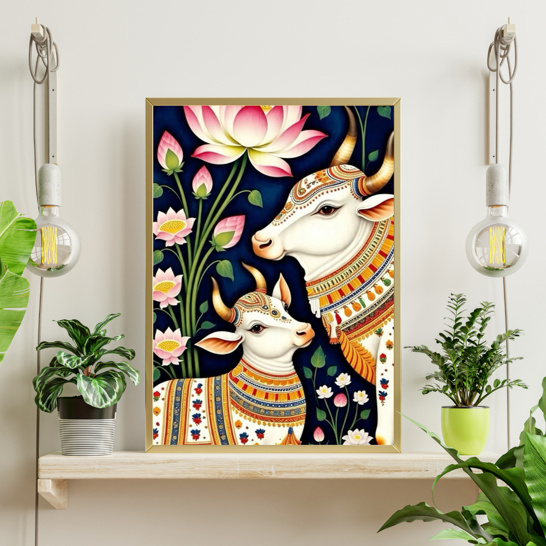 Sacred Serenity | Kamadhenu & Calf Traditional Framed Poster