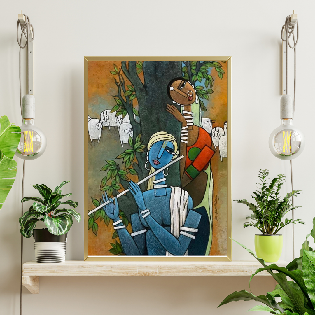 Eternal Raas – Radha Krishna Folk Art Framed Poster