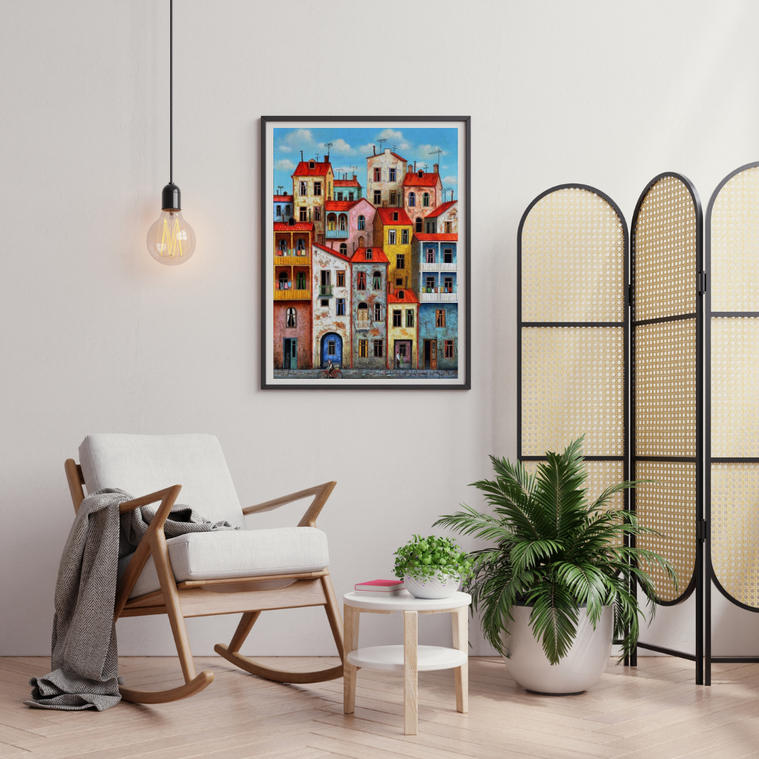 Sunlit Facades – Colorful European Cityscape Framed Wall Poster | Chilekotha