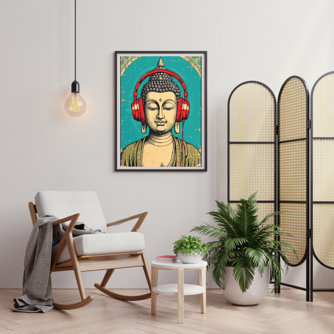 Zen Beats – Buddha with Headphones Modern Wall Poster