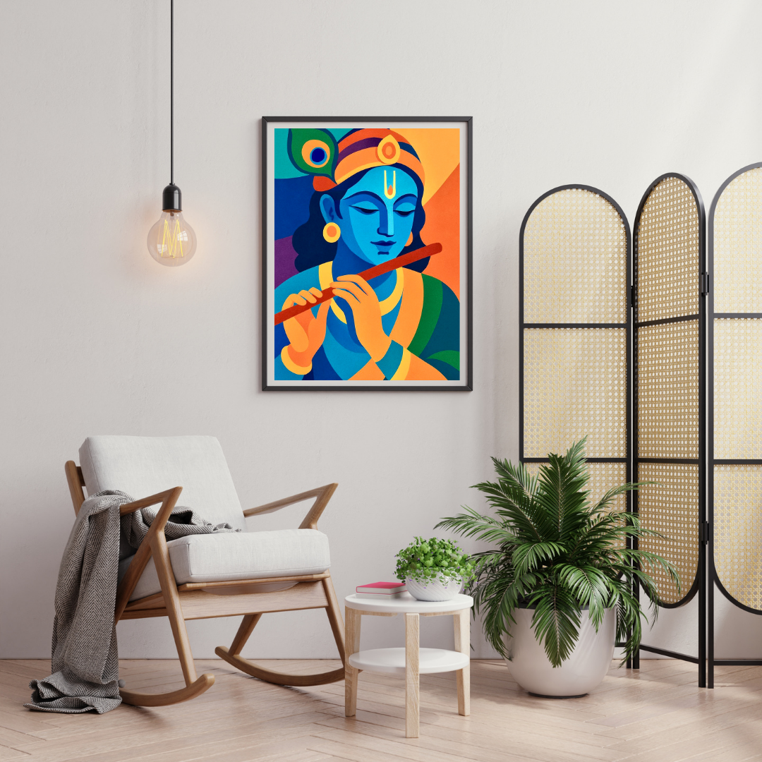 Celestial Melody Krishna Wall Poster – Modern Devotional Art Print | Chilekotha