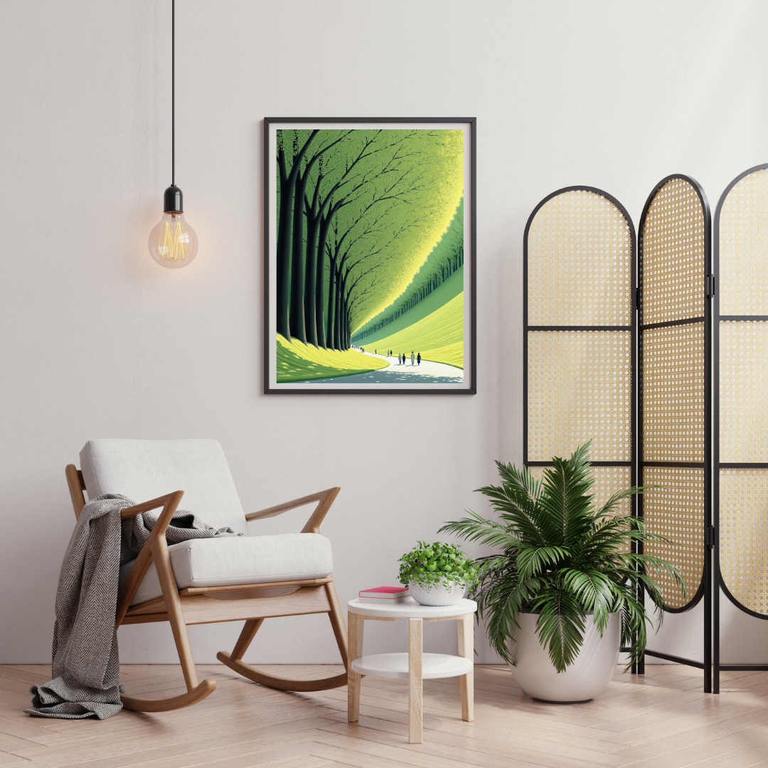 Green Corridor Wall Poster | Serene Forest Path Art Print by Chilekotha
