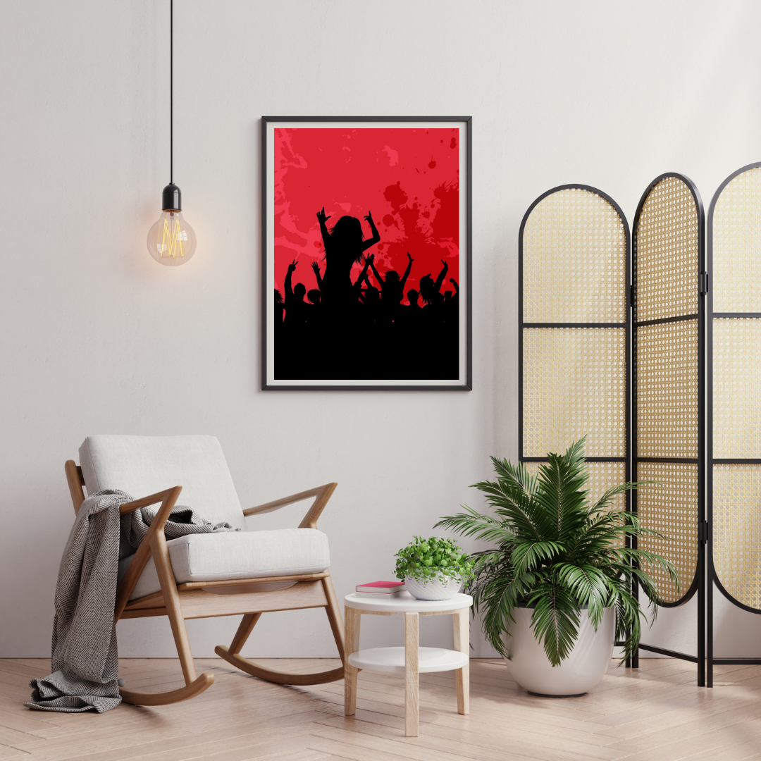 Midnight Pulse – Red Silhouette Party Art Framed Poster