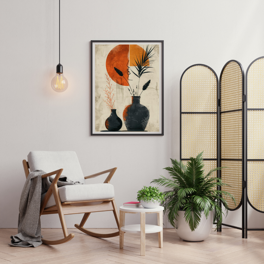 Silent Harmony Abstract Vase Wall Poster – Modern Minimal Art with Earth Tones | Chilekotha