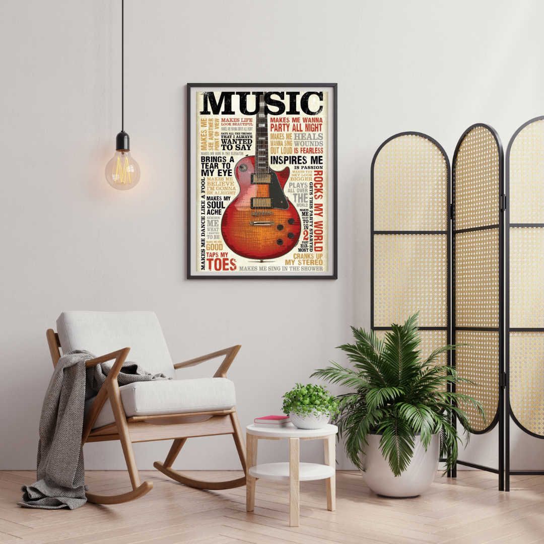 Music Speaks – Vintage Guitar Typography Wall Poster