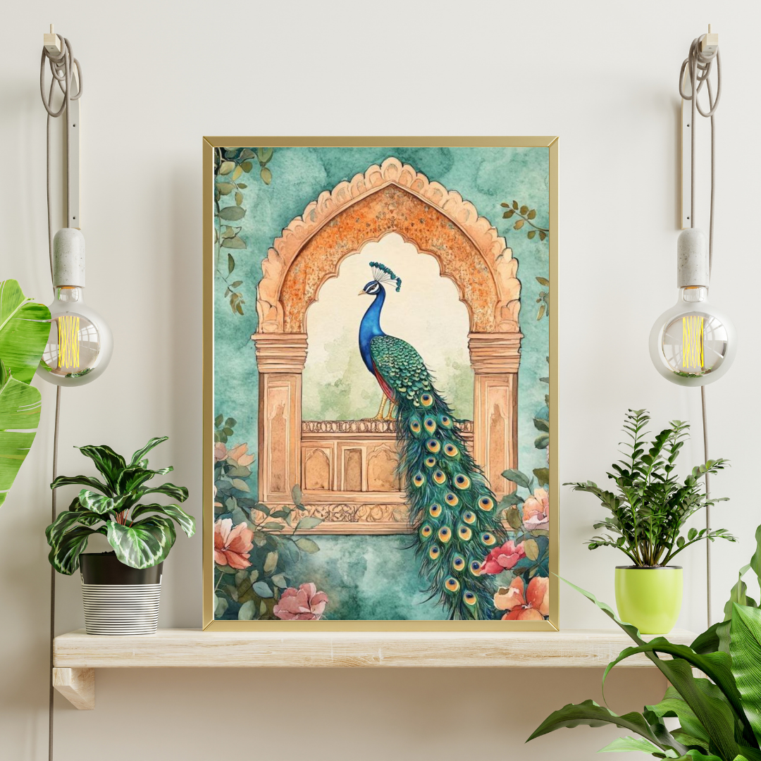 Royal Peacock Arch Framed Poster | Heritage Indian Wall Art by Chilekotha
