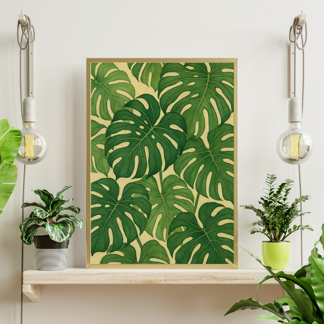 Tropical Monstera Leaves Framed Poster | Botanical Wall Art by Chilekotha