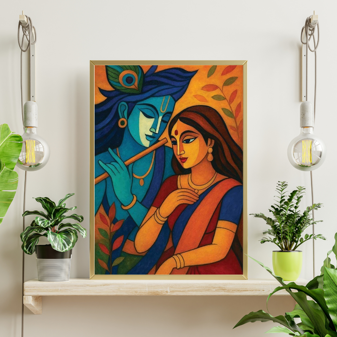 Radha–Krishna Eternal Harmony | Traditional Indian Art Framed Poster