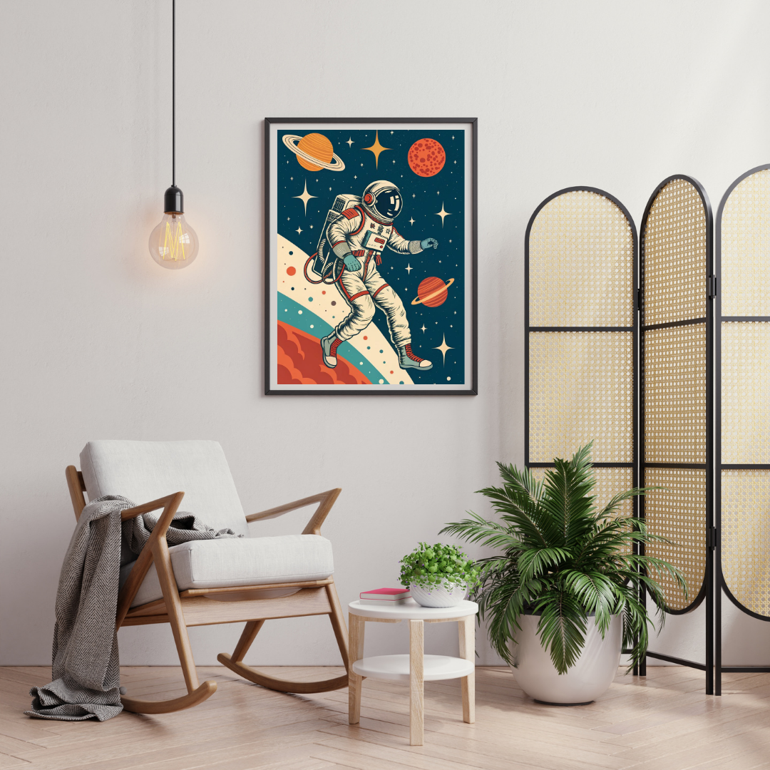 Cosmic Explorer Framed Poster – Retro Astronaut Space Wall Art