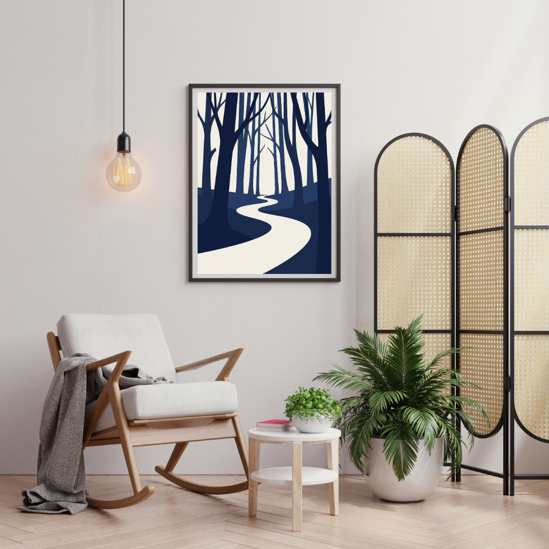 Winding Path Forest Wall Poster | Minimalist Nature Art Print by Chilekotha