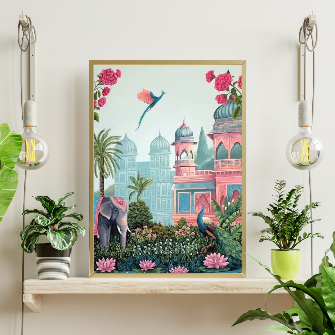 Palace Garden Reverie Framed Poster | Indian Heritage Wall Art by Chilekotha