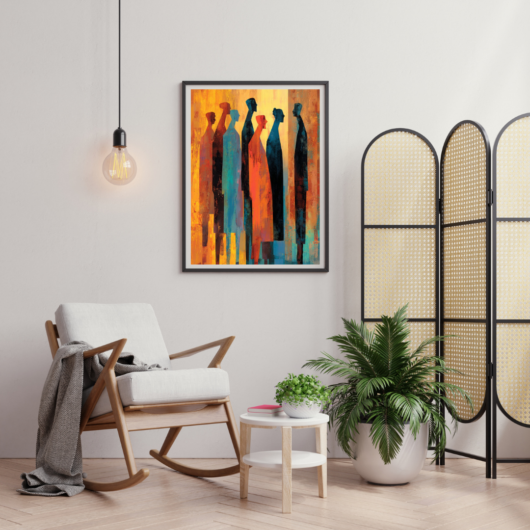 Echoes of Humanity Wall Poster – Abstract Figurative Art in Warm & Cool Tones | Chilekotha