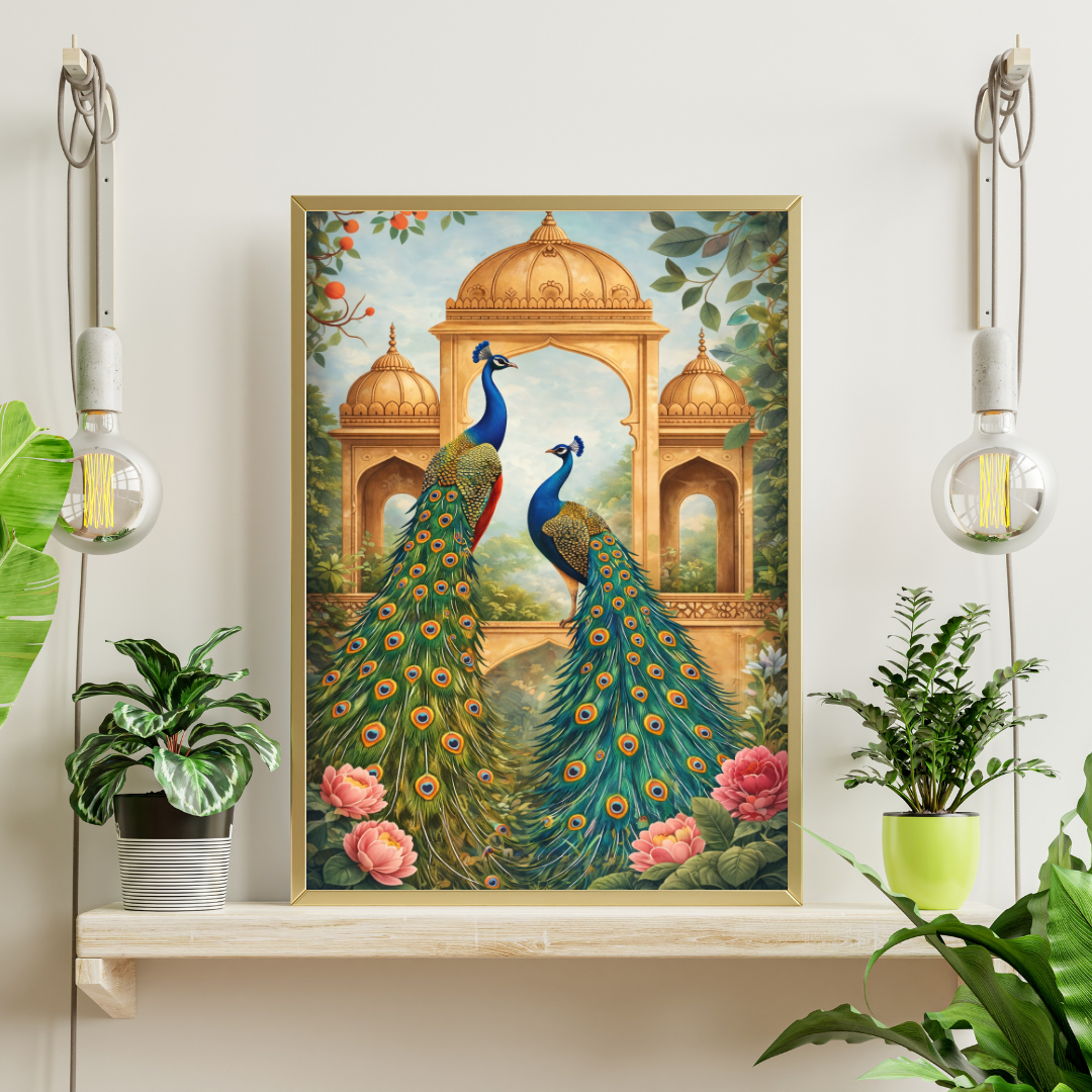 Royal Peacock Court Framed Poster | Indian Palace Wall Art by Chilekotha