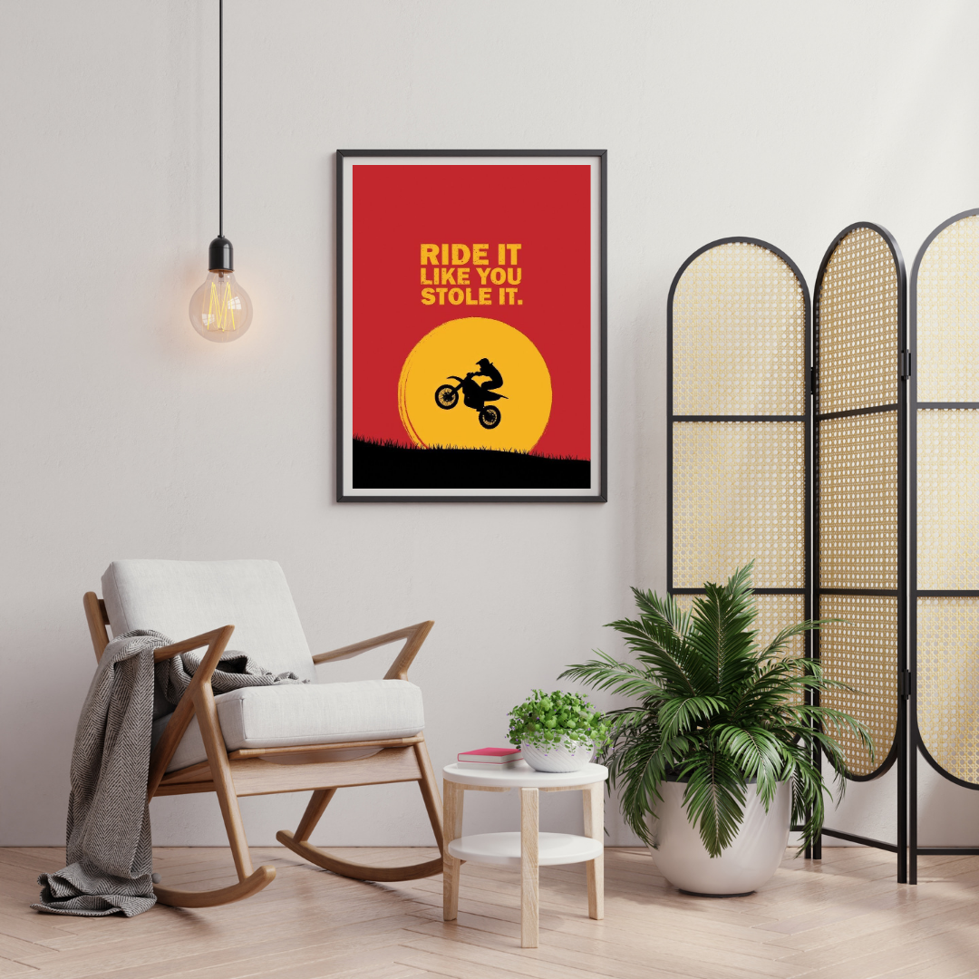 Ride It Like You Stole It – Bold Biker Quote Framed Poster | Chilekotha