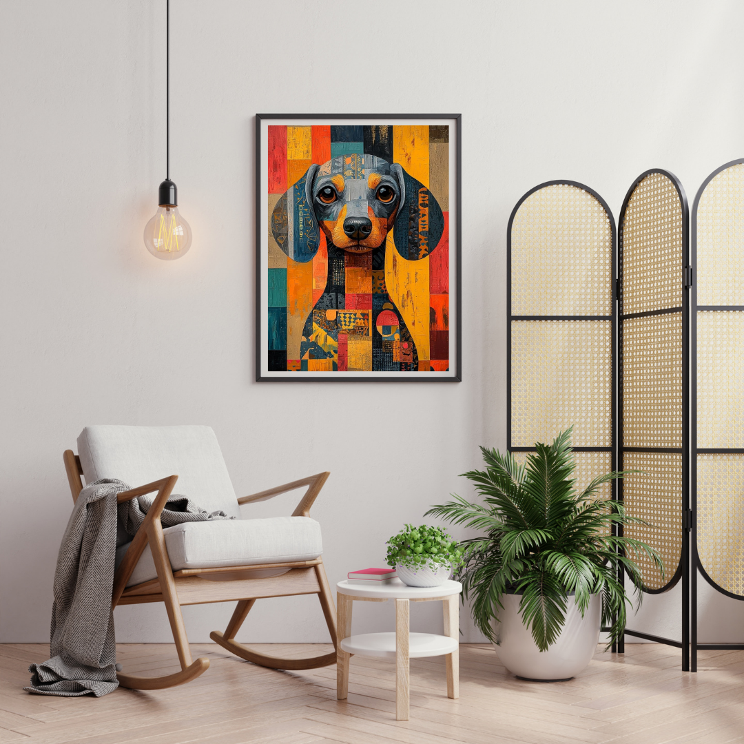 Geometric Dachshund Wall Poster – Modern Abstract Dog Art with Warm Tones | Chilekotha