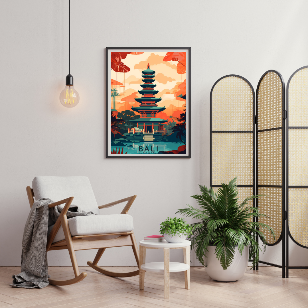 Bali Serenity Temple Wall Poster | Tropical Travel Art Print by Chilekotha