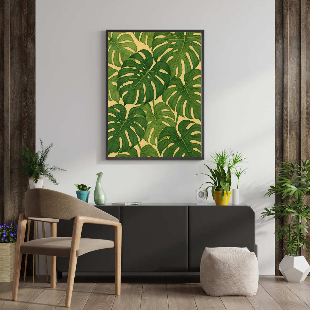 Tropical Monstera Leaves Framed Poster | Botanical Wall Art by Chilekotha