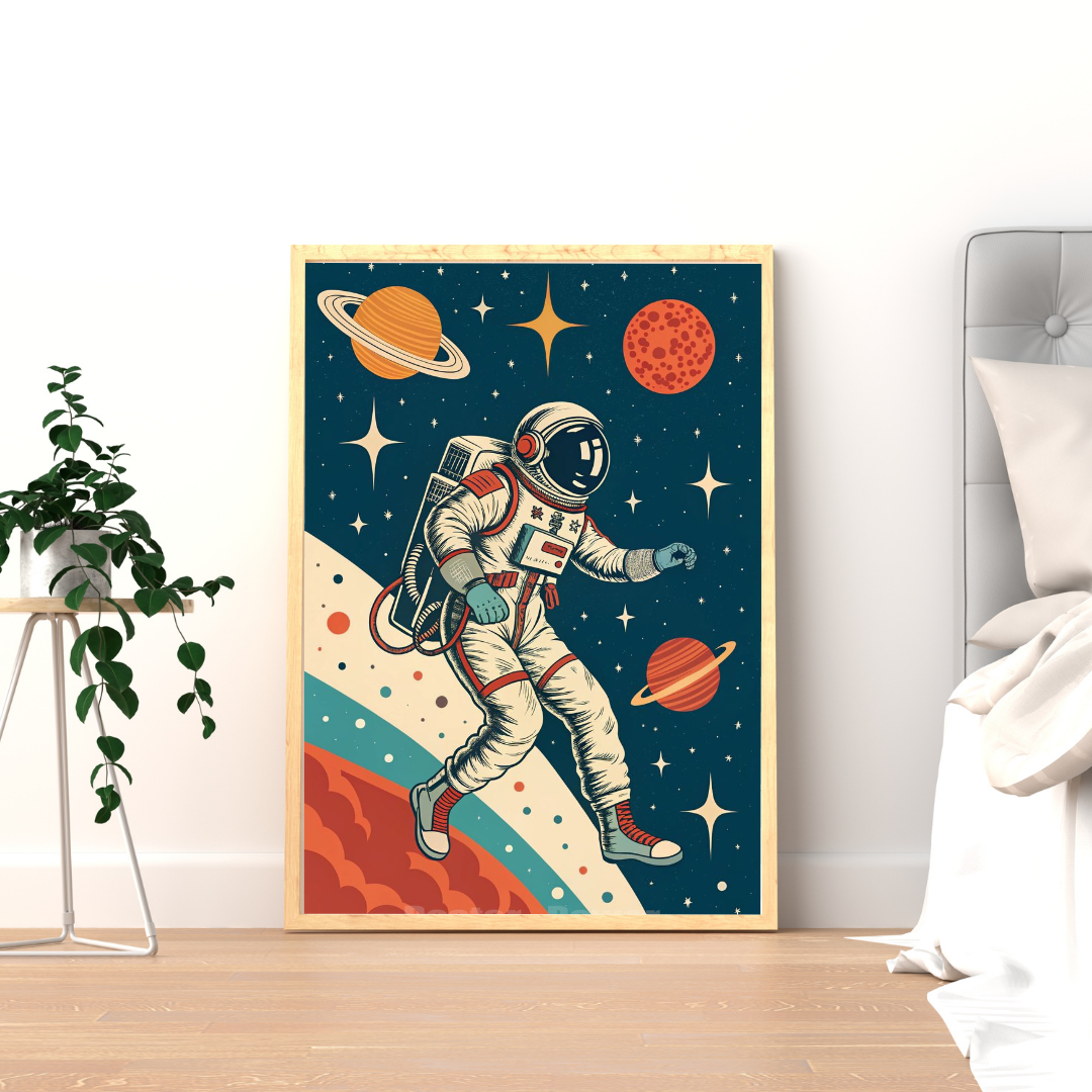 Cosmic Explorer Framed Poster – Retro Astronaut Space Wall Art